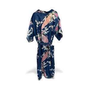 Vicabo Asian Inspired Floral & Peacock Art Kimono Robe - Blue and Pink XL